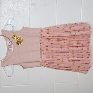 Jenna & Jessie 6X Pink Gold Hearts Sequins Soft Netted Skirt Knit Top Dress